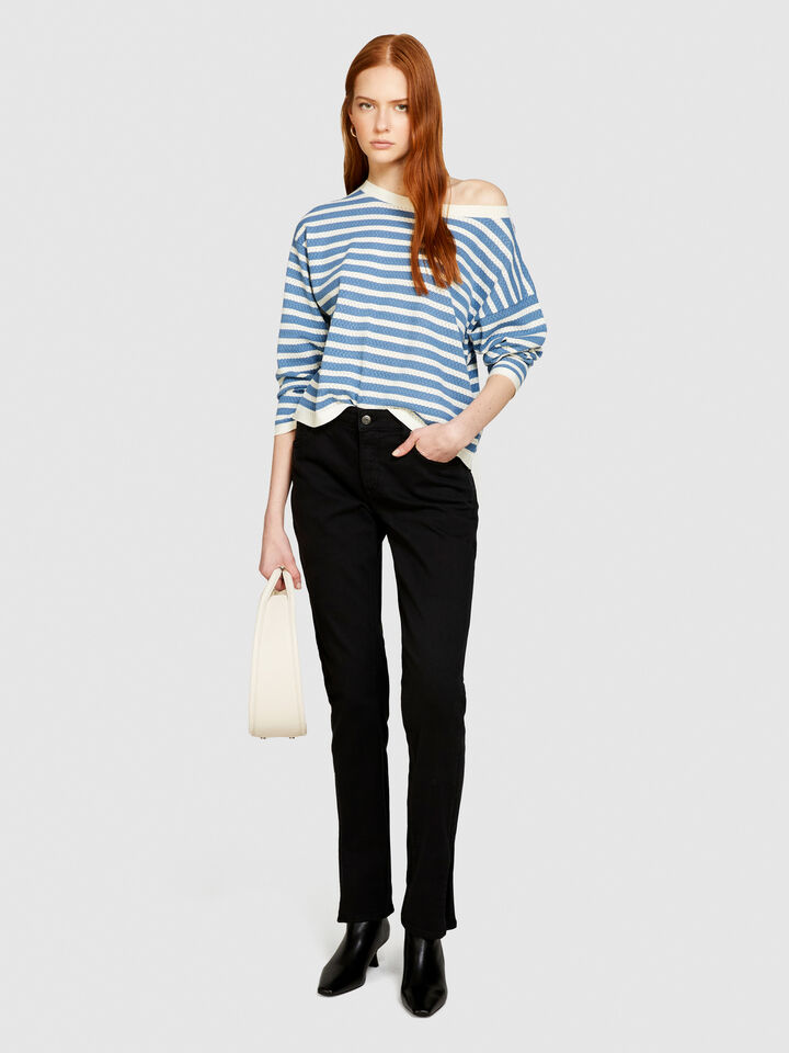 Sweater with two-tone stripes - women's boat neck sweaters - Blue | Sisley image number 1